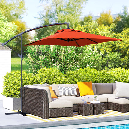 3 Metre Cantilever Parasol with Cross Base and Orange Steel Frame - Orange