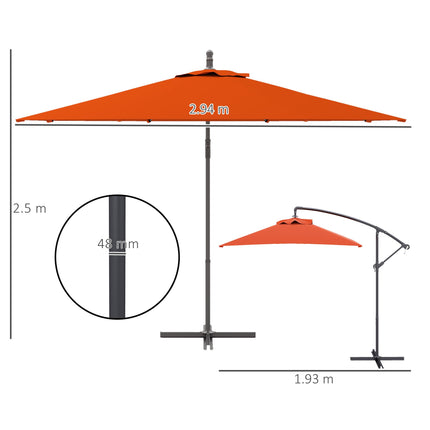 3 Metre Cantilever Parasol with Cross Base and Orange Steel Frame - Orange