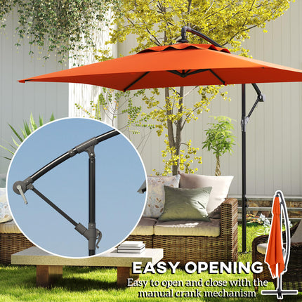 3 Metre Cantilever Parasol with Cross Base and Orange Steel Frame - Orange
