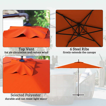 3 Metre Cantilever Parasol with Cross Base and Orange Steel Frame - Orange