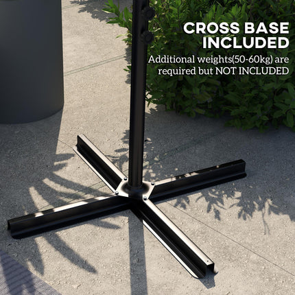 3 Metre Cantilever Parasol with Cross Base and Orange Steel Frame - Orange