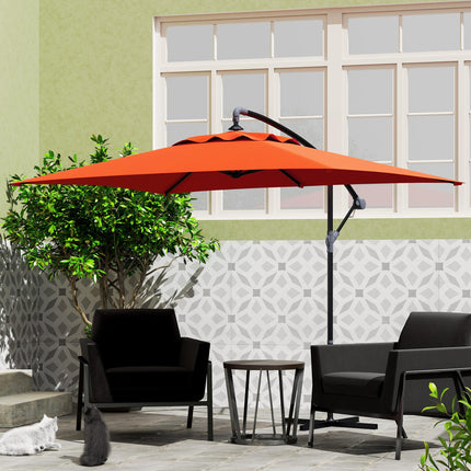 3 Metre Cantilever Parasol with Cross Base and Orange Steel Frame - Orange
