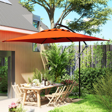 3 Metre Cantilever Parasol with Cross Base and Orange Steel Frame - Orange