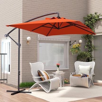 3 Metre Cantilever Parasol with Cross Base and Orange Steel Frame - Orange