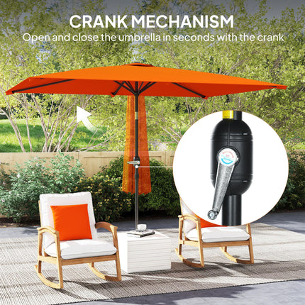 3x2m Rectangular Patio Parasol with Aluminium Tilt Crank - Orange