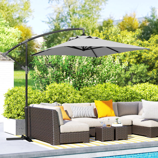 3 Metre Cantilever Parasol with Cross Base - Light Grey