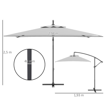 3 Metre Cantilever Parasol with Cross Base - Light Grey