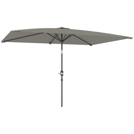 3x2m Rectangular Patio Parasol with Aluminium Tilt Crank Sun Shade - Light Grey