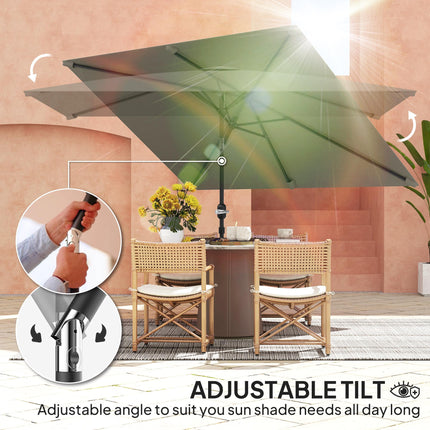 3x2m Rectangular Patio Parasol with Aluminium Tilt Crank Sun Shade - Light Grey