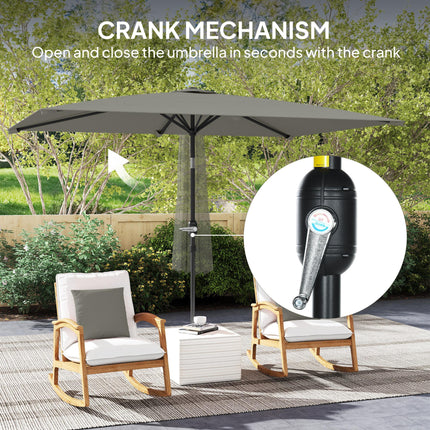 3x2m Rectangular Patio Parasol with Aluminium Tilt Crank Sun Shade - Light Grey