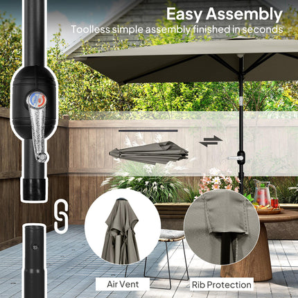3x2m Rectangular Patio Parasol with Aluminium Tilt Crank Sun Shade - Light Grey