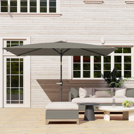 3x2m Rectangular Patio Parasol with Aluminium Tilt Crank Sun Shade - Light Grey