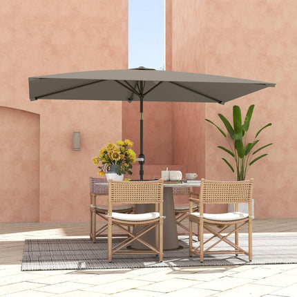 3x2m Rectangular Patio Parasol with Aluminium Tilt Crank Sun Shade - Light Grey