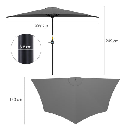 3 Metre Half Parasol with Metal Frame and Crank Handle - Dark Grey