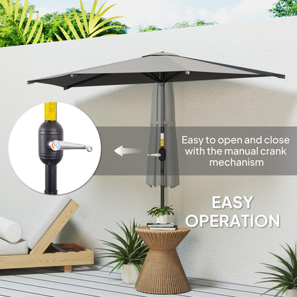 3 Metre Half Parasol with Metal Frame and Crank Handle - Dark Grey