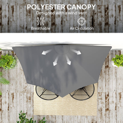3 Metre Half Parasol with Metal Frame and Crank Handle - Dark Grey