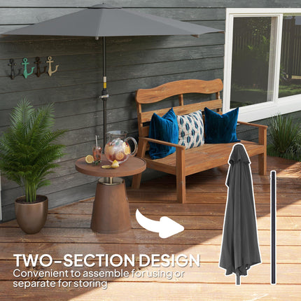 3 Metre Half Parasol with Metal Frame and Crank Handle - Dark Grey