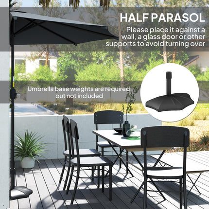 3 Metre Half Parasol with Metal Frame and Crank Handle - Dark Grey