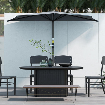 3 Metre Half Parasol with Metal Frame and Crank Handle - Dark Grey