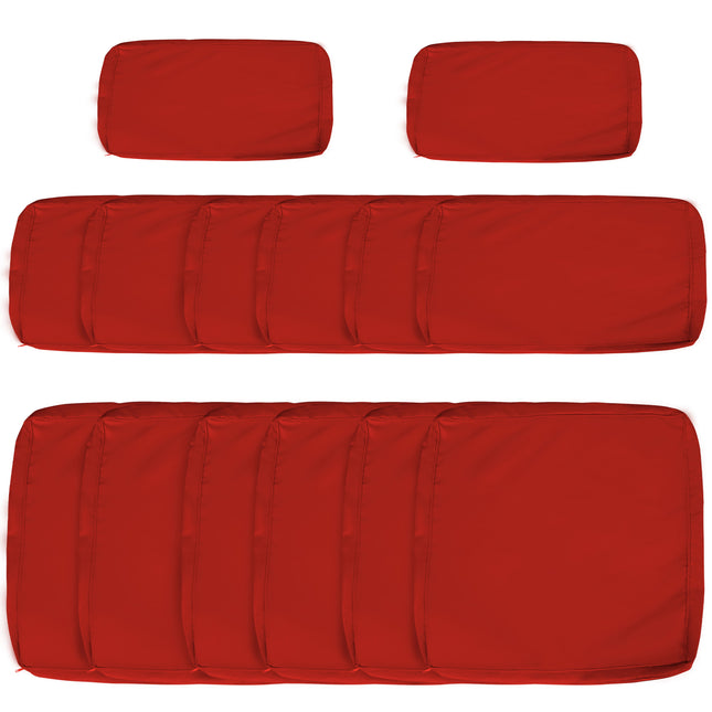 Set of 14 Durable Polyester Outdoor Cushion Covers with Zips - Red