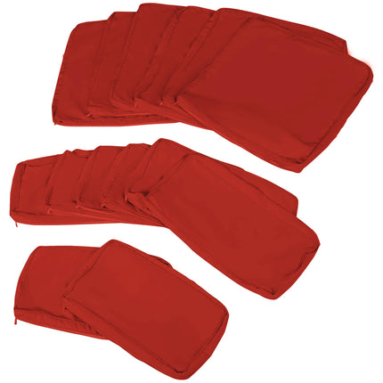 Set of 14 Durable Polyester Outdoor Cushion Covers with Zips - Red