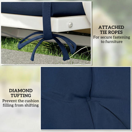 2 Seater Bench Pad, Garden Chair Cushion with Back and Ties for Indoor and Outdo