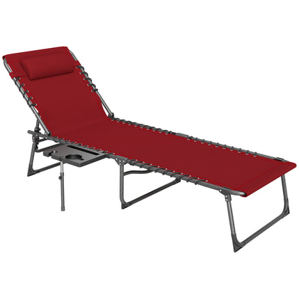 Five-Position Reclining Sun Lounger with Side Table and Pillow - Red