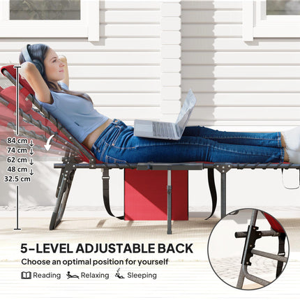 Five-Position Reclining Sun Lounger with Side Table and Pillow - Red