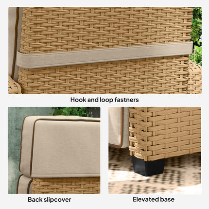 Adjustable Rattan Garden Recliner Chair with Cushion, Footrest & Flip Table - Khaki/Beige