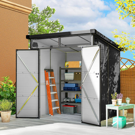 6 x 6ft Outdoor Storage Shed, Plastic Garden Shed with Windows and Air Vents, Ou