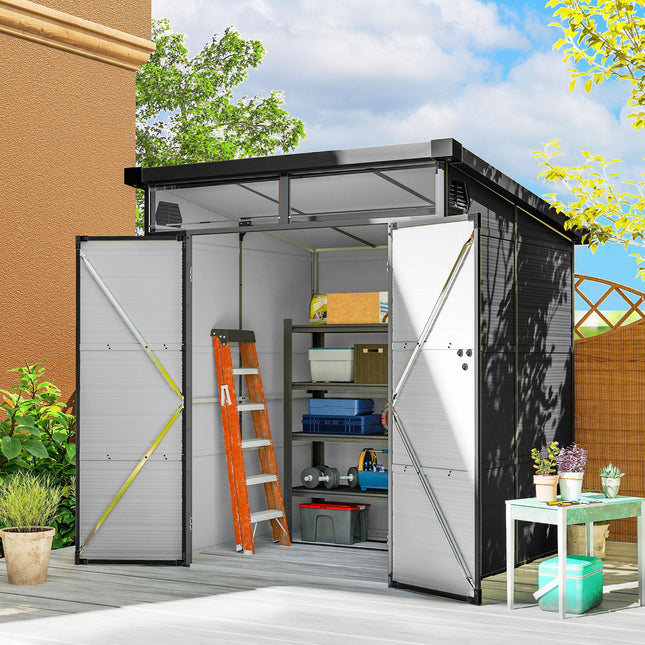 6 x 6ft Outdoor Storage Shed, Plastic Garden Shed with Windows and Air Vents, Ou