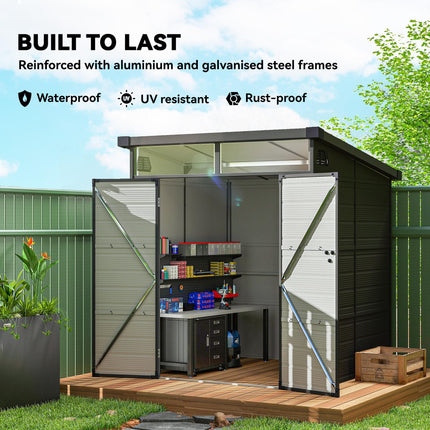 6 x 6ft Outdoor Storage Shed, Plastic Garden Shed with Windows and Air Vents, Ou