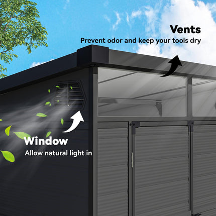 6 x 6ft Outdoor Storage Shed, Plastic Garden Shed with Windows and Air Vents, Ou