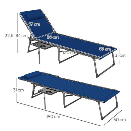 Five-Position Reclining Sun Lounger with Side Table and Pillow - Dark Blue