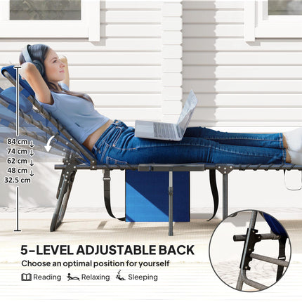 Five-Position Reclining Sun Lounger with Side Table and Pillow - Dark Blue