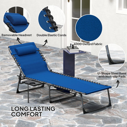 Five-Position Reclining Sun Lounger with Side Table and Pillow - Dark Blue