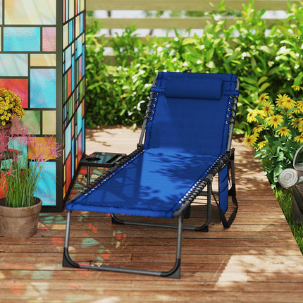 Five-Position Reclining Sun Lounger with Side Table and Pillow - Dark Blue