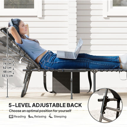 Five-Position Adjustable Reclining Sun Lounger with Side Table and Pillow - Black