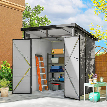 6 x 6ft Outdoor Storage Shed, Plastic Garden Shed with Windows and Air Vents, Ou 1