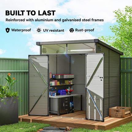 6 x 6ft Outdoor Storage Shed, Plastic Garden Shed with Windows and Air Vents, Ou 1