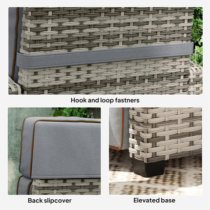 Adjustable Rattan Garden Recliner Chair with Flip Table, Cushion & Footrest - Mixed Grey/Grey