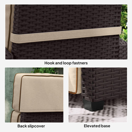 Adjustable Rattan Garden Recliner Chair with Cushion, Footrest & Flip Table - Dark Brown/Khaki