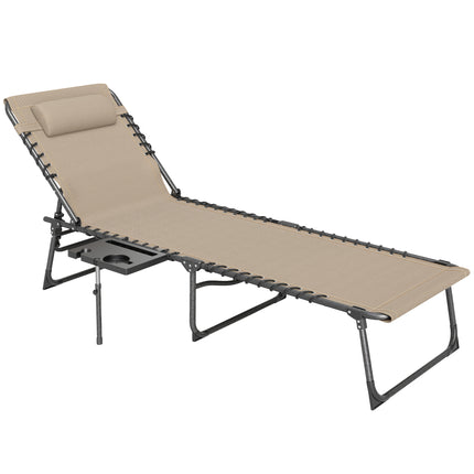 Five-Position Reclining Sun Lounger with Side Table and Pillow - Beige