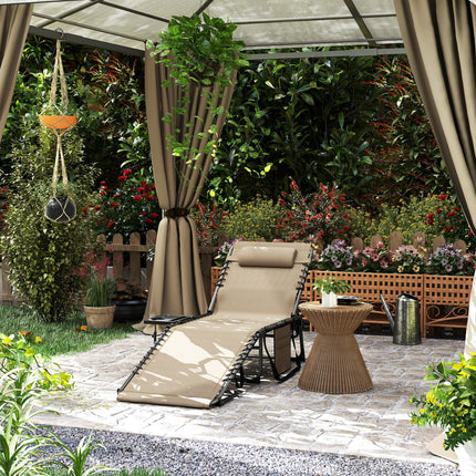 Five-Position Reclining Sun Lounger with Side Table and Pillow - Beige