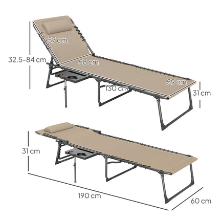Five-Position Reclining Sun Lounger with Side Table and Pillow - Beige