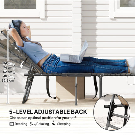 Five-Position Reclining Sun Lounger with Side Table and Pillow - Beige