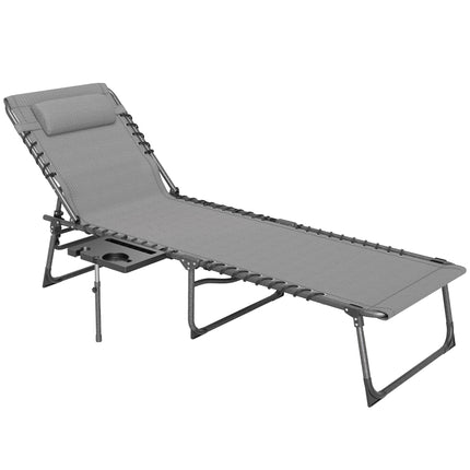 Five-Position Reclining Sun Lounger with Side Table and Pillow - Grey