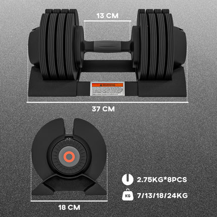2 x 24KG Adjustable Dumbbells Set, 4-in-1 Weights Set with Storage Tray and Non-