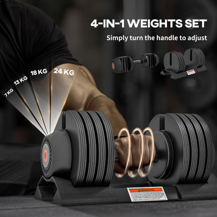2 x 24KG Adjustable Dumbbells Set, 4-in-1 Weights Set with Storage Tray and Non-