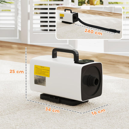 2200W Dog Hair Dryer with Auto Adjustable Temperature & Airflow, 3 Nozzles, Digi
